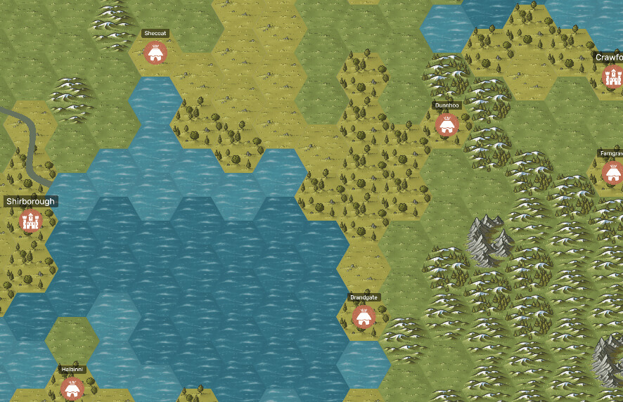 A regional hexmap in a temperate climate zone